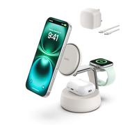 Belkin UltraCharge Pro Magnetic Charging Station 25W with Cooling Fan, 3-in-1 Qi2 Certified MagSafe Compatible Wireless Charger for iPhone 16, Apple Watch, AirPods, Pixelsnap, with 45W Adapter - Sand