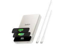 Belkin UltraCharge Pro Semi-Solid-State 10000mAh 60W Power Bank | 10K Portable Power Bank with Smart Display, 2 USB-C Cable ports, 1 USB-A port, 158W, 3-in-1 Charging, Built for Travel