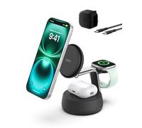 Belkin UltraCharge Pro Wireless Charging Station 25W, 3-in-1 Qi2.2 Certified MagSafe Compatible Charger for iPhone 17, Air, Apple Watch, AirPods, Pixelsnap, with Cooling Fan, 45W Adapter - Black