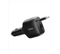 Belkin USB C Car Charger 75W w/ 30in Retractable USB C Cable - iPhone Charger, Compatible with iPhone 16 & 15 Series, Galaxy S25 Series, AirPods, Tablet, MacBook, Chromebook, etc. - Travel Essentials