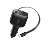 Belkin USB C Car Charger 75W with 30 inches Retractable USB C Cable - iPhone Charger, Compatible with iPhone 17 & 16 Series, Galaxy S25, AirPods, Tablet, MacBook, Chromebook, etc. - Travel Essentials