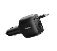 Belkin USB C Car Charger 75W with 30 inches Retractable USB C Cable - iPhone Charger, Compatible with iPhone 17 & 16 Series, Galaxy S25, AirPods, Tablet, MacBook, Chromebook, etc. - Travel Essentials