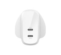 Belkin BoostCharge dual USB-C plug with PPS, 60W phone charger for iPhone 16 and other, iPad, Samsung Galaxy, Google Pixel, MacBook - compatible w/ USB-C to lightning cable & USB-C to USB-C - white