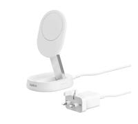 Belkin BoostCharge Pro 15W convertible magnetic wireless charging stand, MagSafe compatible fast Qi2 wireless charger, fast charger for iPhone 17/16/15, Air, AirPods, PixelSnap, 20W plug incl. - White