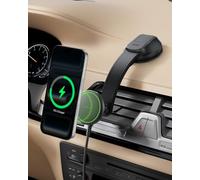 Belkin Wireless Car Charger, Magnetic Car Dash Mount w/ 1M USB C Cable, Qi2 MagSafe Compatible Fast Charging iPhone Charger for iPhone 17, Galaxy S25, Pixel 10, & More - Travel Accessories - Black