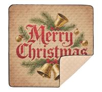 Bell and Merry Christmas Text Soft Thick Baby Playmat for Indoor Outdoor Waterproof Foldable Travel Play Mat for Newborns Babies Infants Toddlers, 50'' x 50''