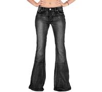Bell Bottom Jeans for Women Retro Wide Leg Fitted Denim Pants Classic Mid Rise Slim Fit Flare Jeans, Dark Grey A2, L