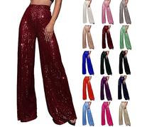 Bell Bottom Trousers Women Plus Size Sequin Trousers For Women Uk Flares Glitter Wide Leg Joggers Tall High Waist Sparkly Bottoms Elasticated Waist Stretch Sweatpants Baggy Bling Ing Christmas