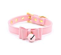 Bell Choker Collar Necklace Lolita Bow Collar Cat Cosplay Kitty Velvet Necklace (Pink)
