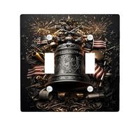 Bell Double Light Switch Cover Plate, Patriotic Festive Fireworks Flags Fourth of July Gold Plastic Standard Size Switch Plate Decorative for New Apartment Home Bedroom Office Decor