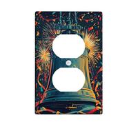 Bell Duplex Outlet Covers Wall Plate, Celebratory Festive Fireworks Confetti New Year Gold Plastic Standard Size Face Plates for Electrical Outlets for Home Living Room New Apartment Decor