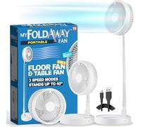 Bell+Howell My Foldaway, All in 1 Folding Fan for Bedroom/Desk and More, Portable Travel Fan Fits in Suitcase, 10 Hour Battery Life, Quiet Foldable Fan from 4”- 40” with 3 Modes