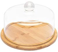Bell Jar Cake Bell Glass Hood Cheese Bell with Bamboo Plate Cake Plate Hood Serving Plate with Glass Hood Wooden Cheese Plate Cheese Board-21X21X15.7CM