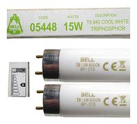 Bell Lighting 2 Pack of 15W T8 450mm 18" Fluorescent Tubes Cool White 4000k 05448