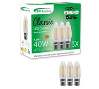 Bell Lighting 3 Pack B22 Filament Candle Bulbs 4.5W 470Lm , Warm White 2700K , 40W Equivalent , Non-Dimmable Bayonet Light Bulbs