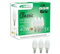 Bell Lighting 3 Pack E14 Candle Opal Bulbs 4.7W 470Lm , 40W Equivalent , Natural White 4000K , Non-Dimmable Candle Bulbs