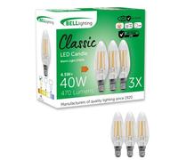 Bell Lighting 3 Pack E14 Filament Candle Bulbs 4.5W 470Lm , Warm White 2700K , 40W Equivalent , Non-Dimmable Small Screw Bulbs