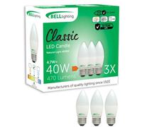 BELL Lighting E27 Screw Bulb LED Candle 3 Pack | Natural White 4000K | 470 Lumen 4.7W | Energy Saving Large Edison Screw Lightbulb | 40W Equivalent | Dimmable