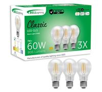 BELL Lighting E27 Edison Screw Cap Filament Dimmable Light Bulb LED GLS 3 Pack | Warm White 2700K | 810 Lumen 7W | Energy Saving GLS Light Bulb | 60W Lamp Equivalent