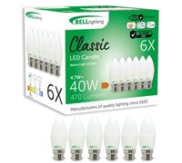 BELL Lighting B22 Bayonet Light Bulb LED Candle 6 Pack | Warm White 2700K | 470 Lumen 4.7 Watts | Energy Saving Candle LED Light Bulb | 40W Lamp Equivalent | Non-Dimmable