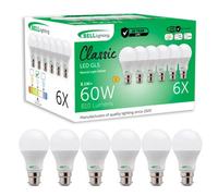 BELL Lighting Dimmable B22 Bayonet Energy Saving LED Light Bulbs GLS 8.1W - Pack of 6