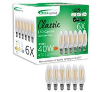 BELL Lighting E14 Screw Dimmable LED Filament Candle 4.5W Light Bulbs - Pack of 6