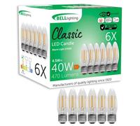 BELL Lighting E27 Screw Cap Filament Bulb LED Candle 6 Pack | Bulb Warm White 2700K | 470 Lumen 4.5W | Energy Saving Screw Light Bulb | 40W Equivalent | Non-Dimmable