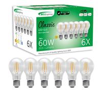 Bell Lighting 6 Pack E27 Led Filament Gls Bulbs 7W 806Lm , Warm White 2700K , 60W Equivalent , Dimmable Screw Cap Bulbs