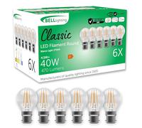 BELL Lighting B22 Bayonet Dimmable Filament Light Bulb LED Golf Ball 6 Pack | Warm White 2700K | 470 Lumen 4.5 W | Energy Saving Round LED Light Bulb | 40W Lamp Equivalent