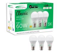 BELL Lighting B22 Bayonet Dimmable LED Bulbs 3 Pack | 8.1 W 810 Lumen Warm White 2700 K | Energy Saving Bayonet Light Bulb | 60 W Equivalent BC LED Bulbs | Classic GLS Bayonet Cap Light Bulb