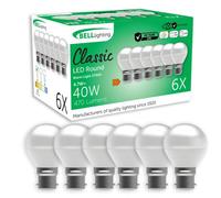 Bell Lighting B22 Bayonet Dimmable Led Golf Ball Bulbs 6 Pack , Warm White 2700K , 470Lm 4.7W , Energy Saving 40W Replacement