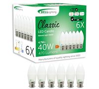 BELL Lighting B22 Bayonet Dimmable Light Bulb LED Candle 6 Pack | Natural White 4000K | 470 Lumen 4.7W | Energy Saving Candle LED Light Bulb | 40W Lamp Equivalent