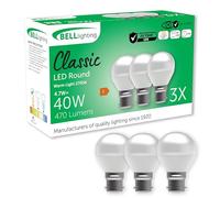 BELL Lighting B22 Bayonet Dimmable Light Bulb LED Golf Ball 3 Pack | Warm White 2700K | 470 Lumen 4.7W | Energy Saving Round LED Light Bulb | 40W Lamp Equivalent