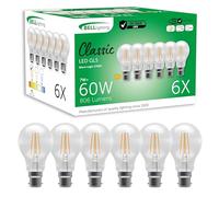 BELL Lighting B22 Bayonet Filament Dimmable Light Bulb LED GLS 6 Pack | Warm White 2700K | 810 Lumen 7W | Energy Saving GLS LED Light Bulb | 60W Lamp Equivalent