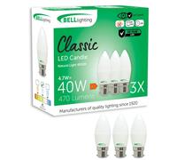 BELL Lighting B22 Bayonet Candle Bulbs LED 3 Pack | Bayonet Light Bulbs | Natural White 4000K | 470lm 4.7W | Energy Saving Candle Bulb | 40W Replacement | Non-Dimmable