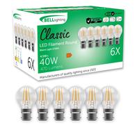 Bell Lighting B22 Dimmable Filament Led Golf Ball Bulbs 6 Pack , Warm White 2700K , 4.5W 40W Equivalent Energy Saving Round Bulb