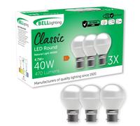 BELL Lighting B22 Bayonet Dimmable Light Bulb LED Golf Ball 3 Pack | Natural White 4000K | 470 Lumen 4.7W | Energy Saving Round LED Light Bulb | 40W Lamp Equivalent
