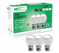 BELL Lighting B22 Bayonet Non Dimmable Light Bulb LED Golf Ball 3 Pack | Natural White 4000K | 470 Lumen 4.7W | Energy Saving Round LED Light Bulb | 40W Lamp Equivalent