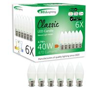 BELL Lighting Dimmable B22 Candle LED Bulbs Cool White | 470lm 4.7W Bright Light in Natural White | Size: Pack of 6 BELL Lighting Natural White Pack of 6