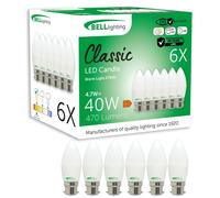 Bell Lighting 6 Pack Dimmable B22 Led Candle Bulbs 4.7W 470Lm , Warm White 2700K , Energy Saving40W Equivalent, Bayonet Cap Bulbs