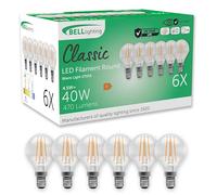 BELL Lighting E14 Dimmable LED Filament Golf Ball Bulbs Warm White 6 Pack | Dimmable E14 SES LED filament golf ball bulbs with 2700K warm white light, 470lm brightness and 40W equivalent output.