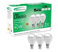 Bell Lighting E14 Dimmable Led Golf Ball Bulb 3 Pack Natural White 4000K 470Lm 4.7W Round Small Screw 40W Equivalent