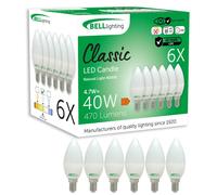 BELL Lighting E14 LED Candle Bulbs 6 Pack | 4.7W 470 Lumen 4000K Natural White | SES Small Screw E14 Candle Light Bulbs | Energy Saving Classic Opal LED Bulb 40W Equivalent | Non-Dimmable Candle Lamp
