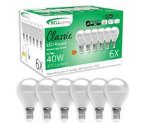 BELL Lighting E14 Energy Saving LED Golf Ball Bulbs Natural White 6 Pack | Energy saving E14 SES LED golf ball bulbs, 4000K natural white light, 470lm brightness and 40W equivalent output for lamps.