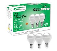 BELL Lighting E14 Small Edison Screw Cap Dimmable Light Bulb LED Golf Ball 3 Pack | Natural White 4000K | 470 Lumen 4.7W | Energy Saving Round LED Light Bulb | 40W Lamp Equivalent
