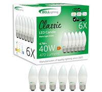 BELL Lighting E27 Edison Dimmable LED Candle Bulbs Warm White 4.7W 6 Pack