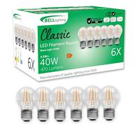 BELL Lighting E27 Edison Screw Cap Dimmable Filament Light Bulb LED Golf Ball 6 Pack | Warm White 2700K | 470 Lumen 4.5 W | Energy Saving Round LED Light Bulb | 40W Lamp Equivalent