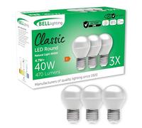 BELL Lighting E27 Edison Screw Cap Dimmable Light Bulb LED Golf Ball 3 Pack | Natural White 4000K | 470 Lumen 4.7W | Energy Saving Round LED Light Bulb | 40W Lamp Equivalent