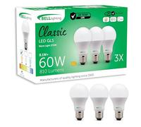 BELL Lighting E27 Edison Screw Cap Light Bulb LED GLS 3 Pack | Warm White 2700K | 810 Lumen 8.1 Watts | Energy Saving GLS LED Light Bulb | 60W Lamp Equivalent | Non-Dimmable