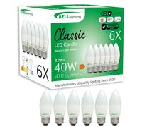 Bell Lighting 6 Pack E27 Candle Led Bulbs 4.7W, Natural White 4000K ,energy Saving 40W Equivalent, Non-Dimmable Edison Screw